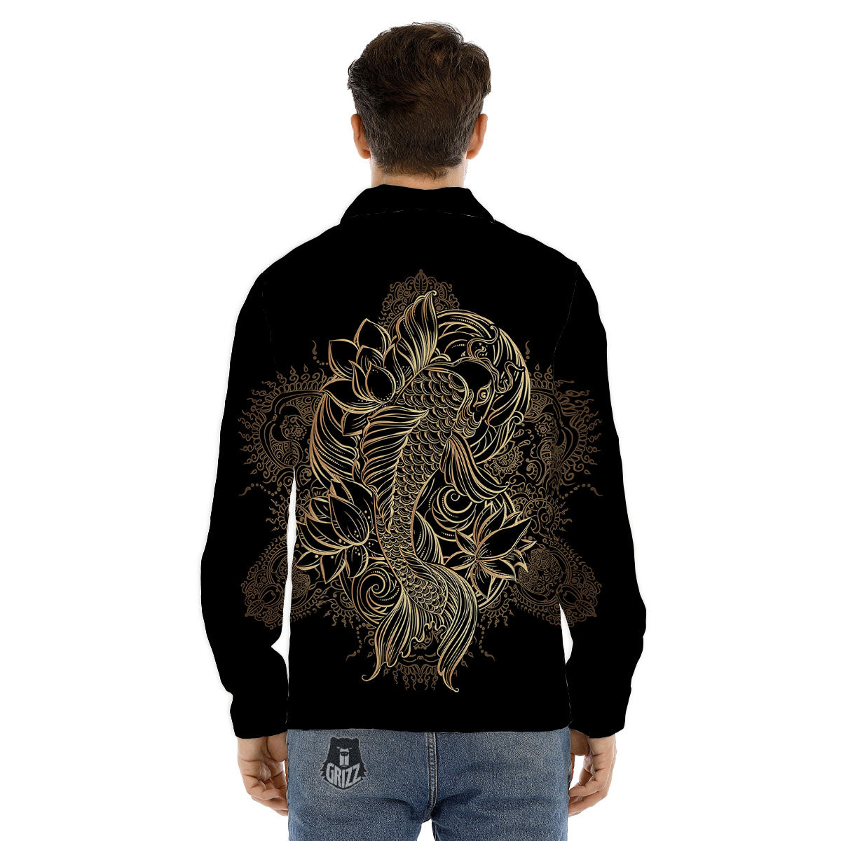 Carp Koi Fish Gold Print Men's Dress Shirts-grizzshop