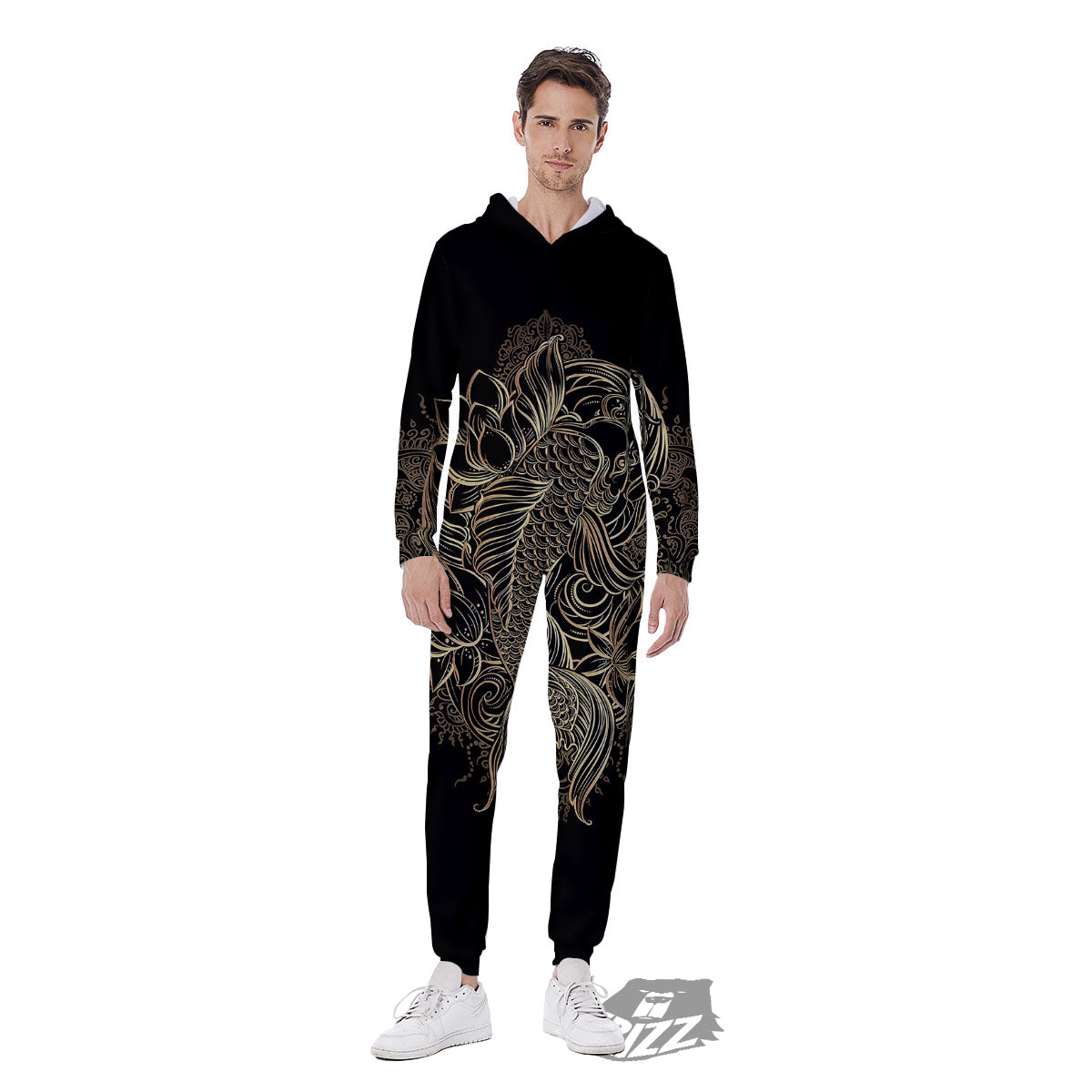 Carp Koi Fish Gold Print Men's Jumpsuit-grizzshop