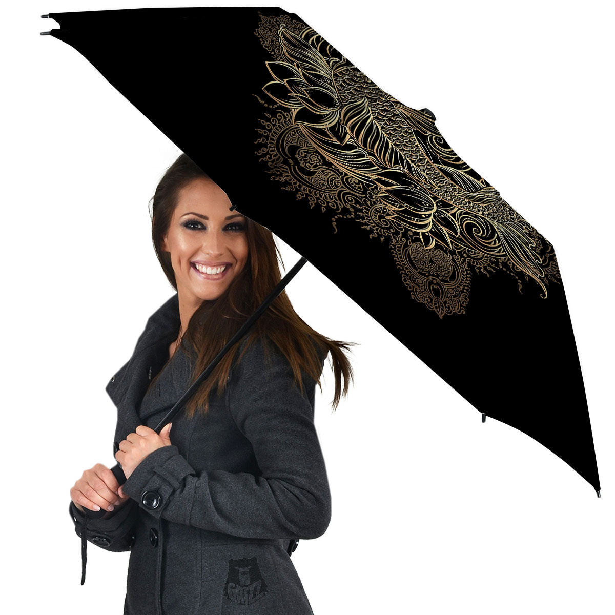 Carp Koi Fish Gold Print Umbrella-grizzshop