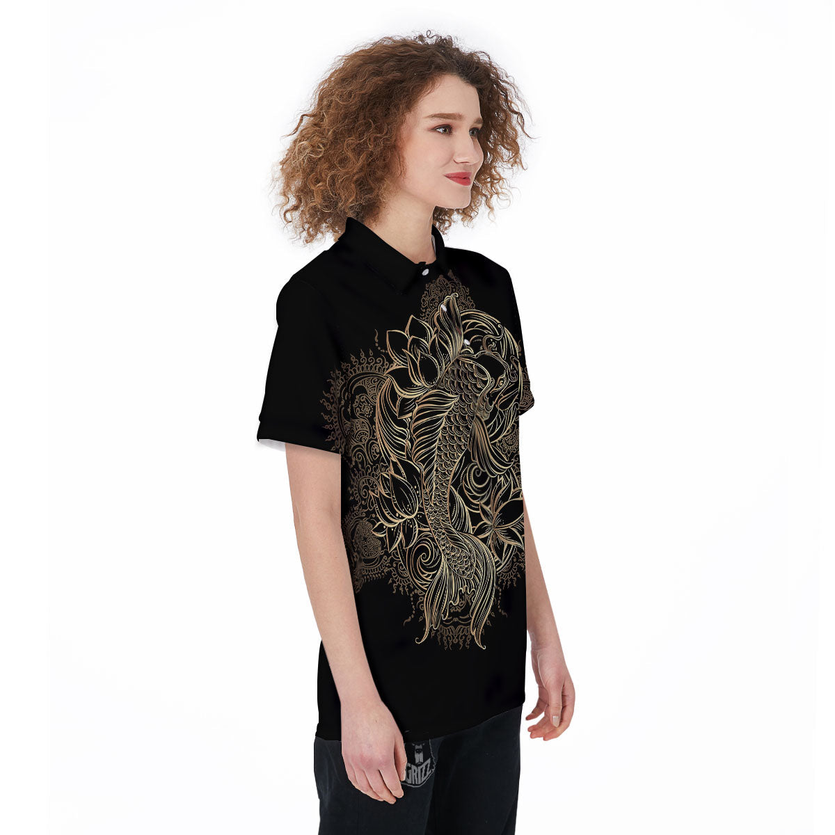 Carp Koi Fish Gold Print Women's Golf Shirts-grizzshop