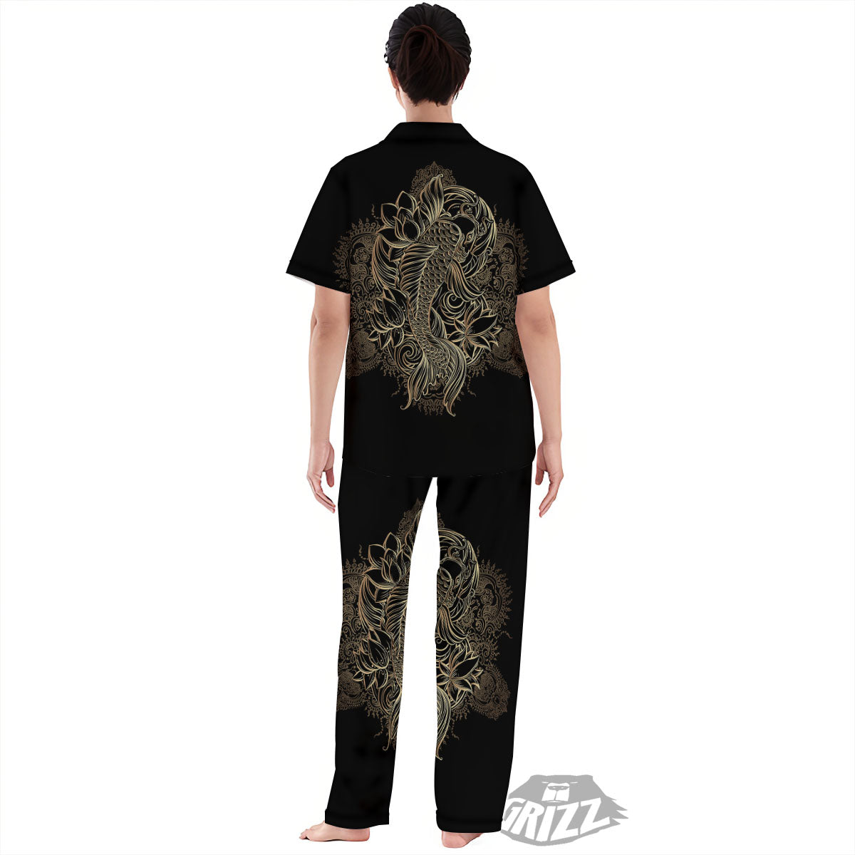 Carp Koi Fish Gold Print Women's Pajamas Set-grizzshop