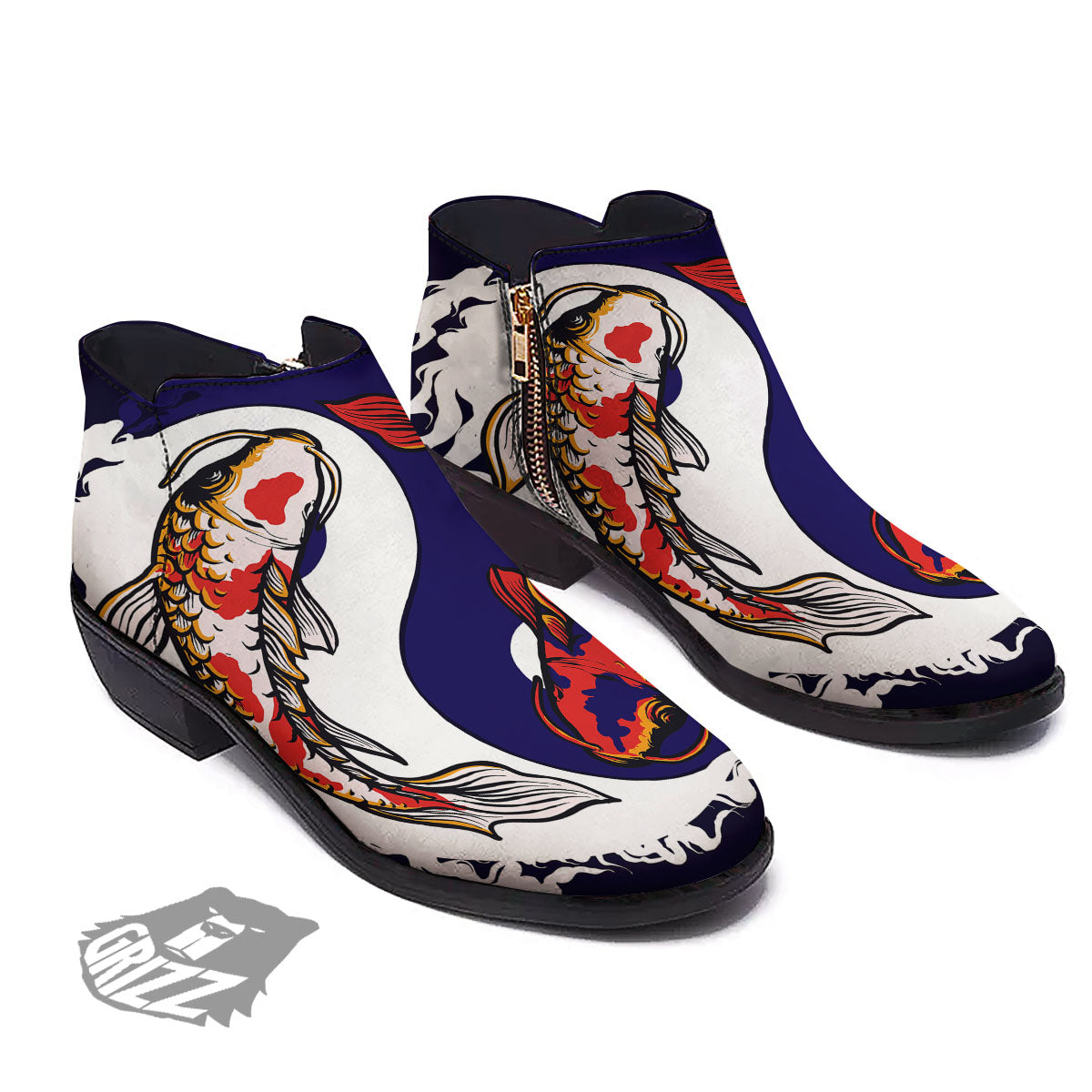 Carp Koi Fish Yin And Yang Print Ankle Boots-grizzshop