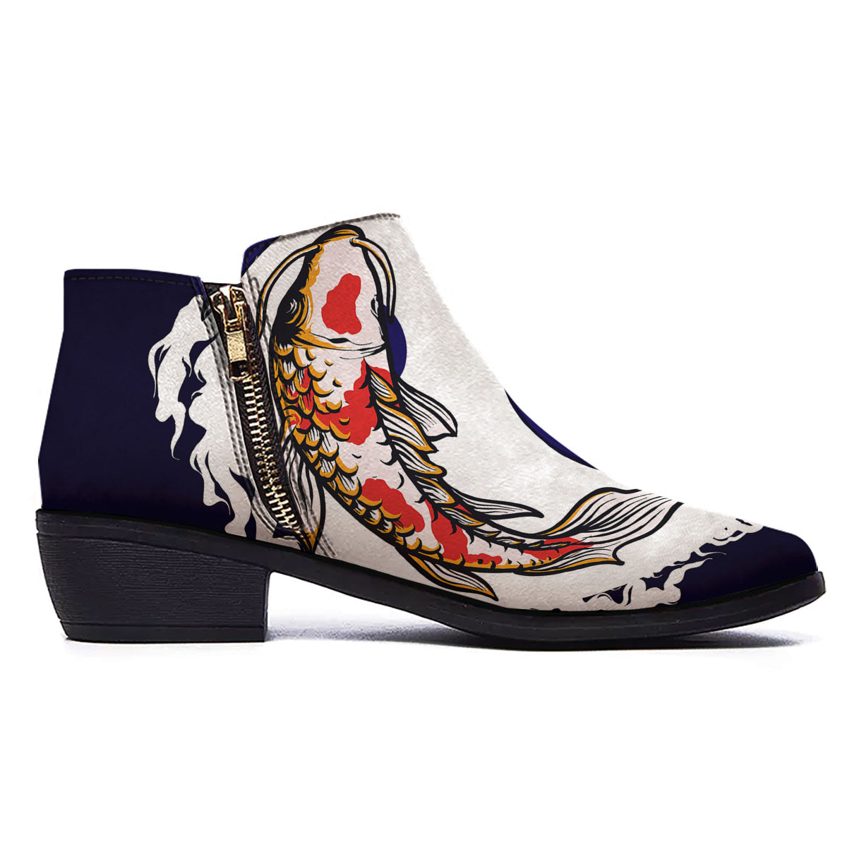 Carp Koi Fish Yin And Yang Print Ankle Boots-grizzshop