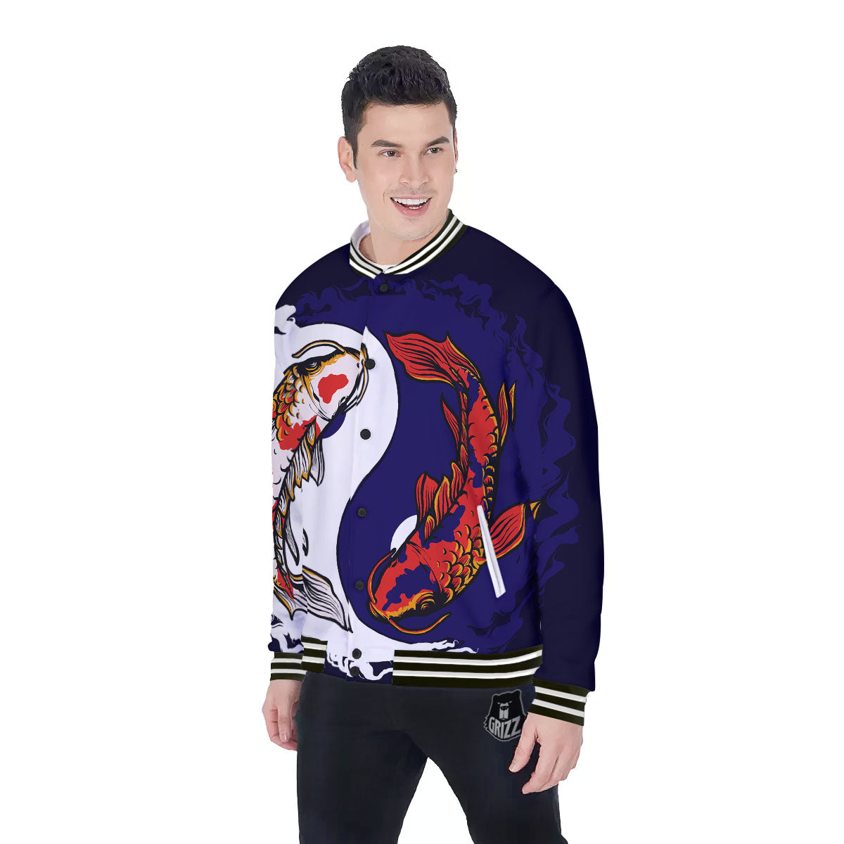 Carp Koi Fish Yin And Yang Print Baseball Jacket-grizzshop
