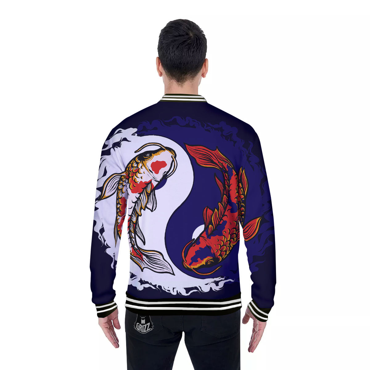 Carp Koi Fish Yin And Yang Print Baseball Jacket-grizzshop