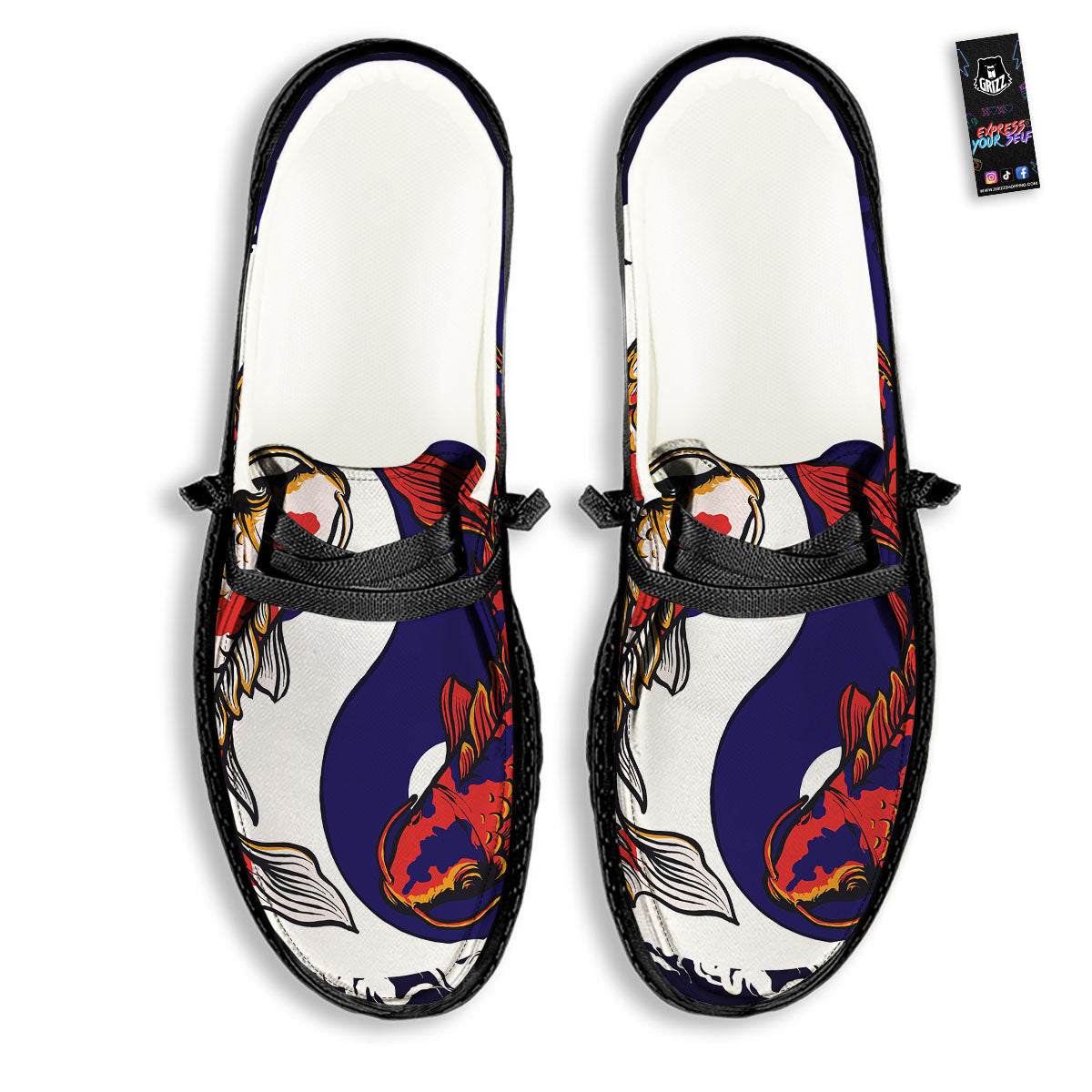 Carp Koi Fish Yin And Yang Print Black Loafers-grizzshop