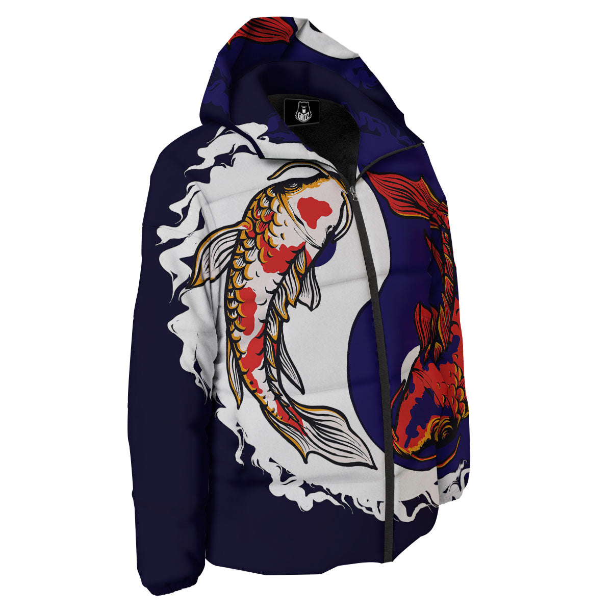 Carp Koi Fish Yin And Yang Print Down Jacket-grizzshop