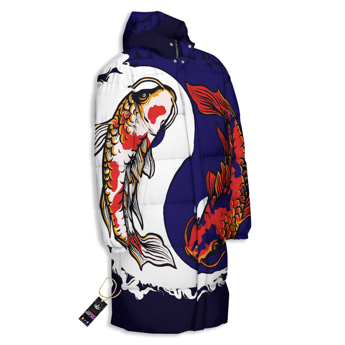 Carp Koi Fish Yin And Yang Print Long Down Jacket-grizzshop
