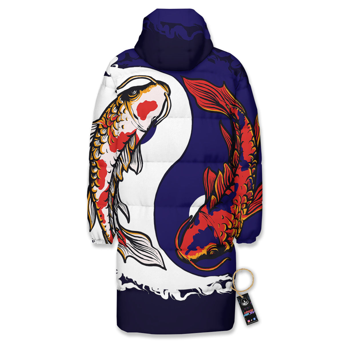 Carp Koi Fish Yin And Yang Print Long Down Jacket-grizzshop
