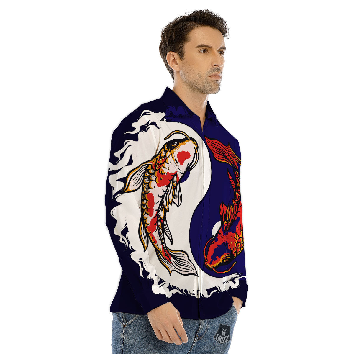 Carp Koi Fish Yin And Yang Print Men's Dress Shirts-grizzshop