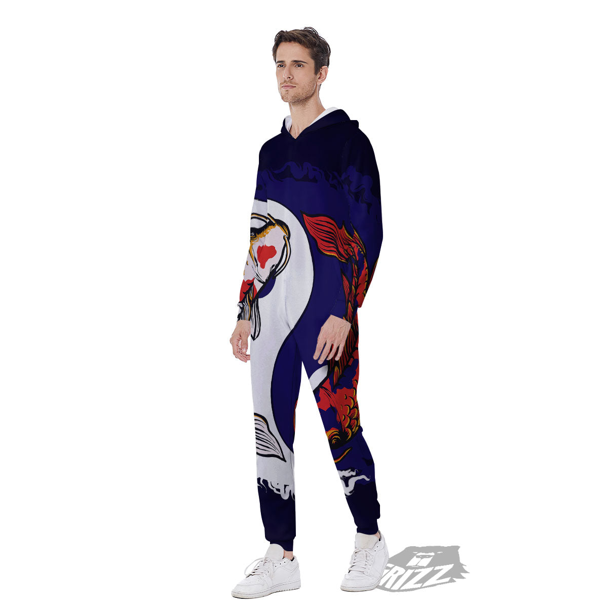 Carp Koi Fish Yin And Yang Print Men's Jumpsuit-grizzshop