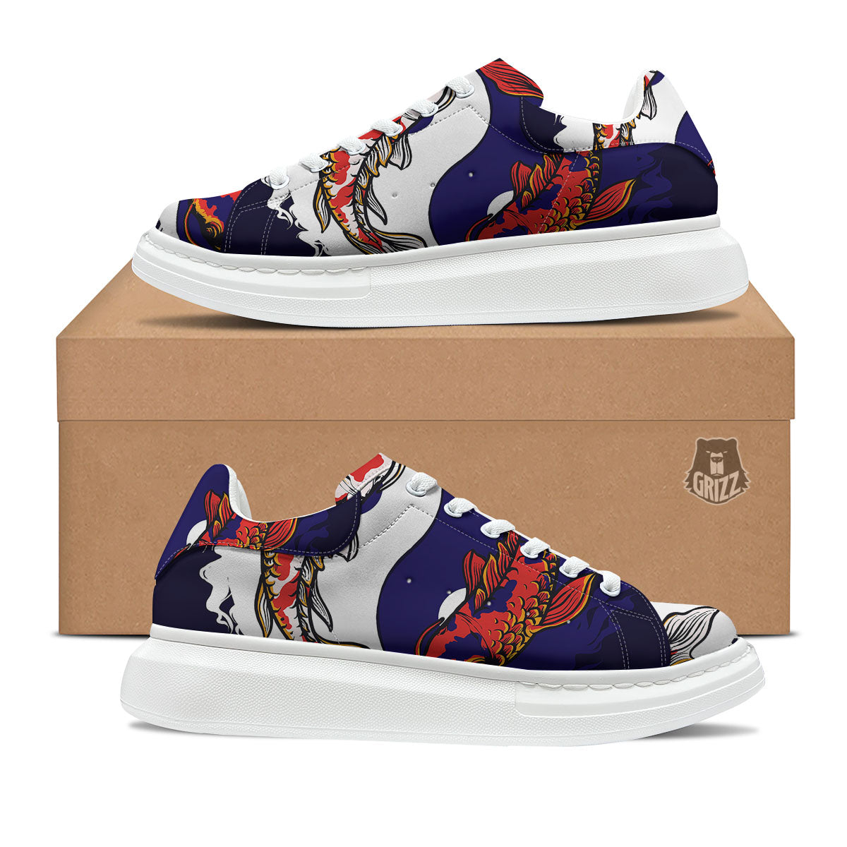 Carp Koi Fish Yin And Yang Print Platform Shoes-grizzshop