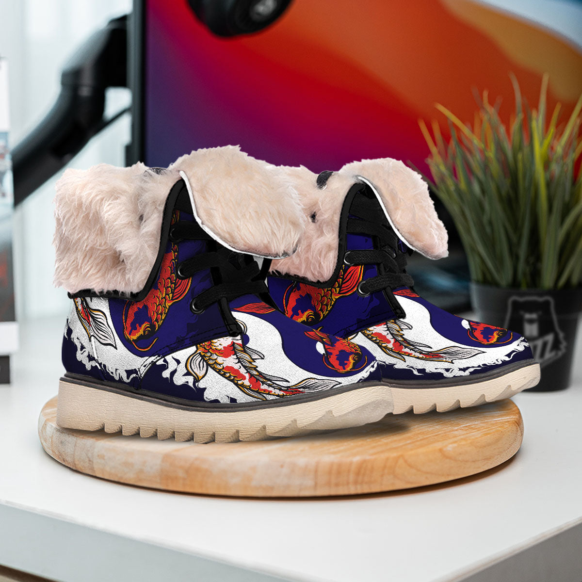 Carp Koi Fish Yin And Yang Print Snow Boots-grizzshop