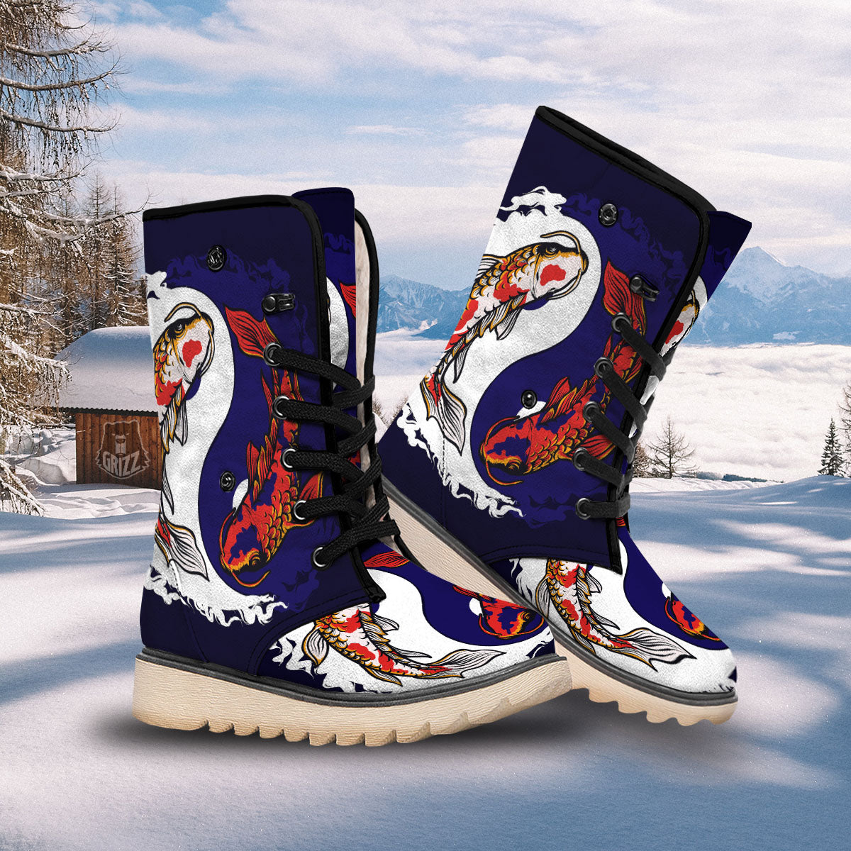 Carp Koi Fish Yin And Yang Print Snow Boots-grizzshop