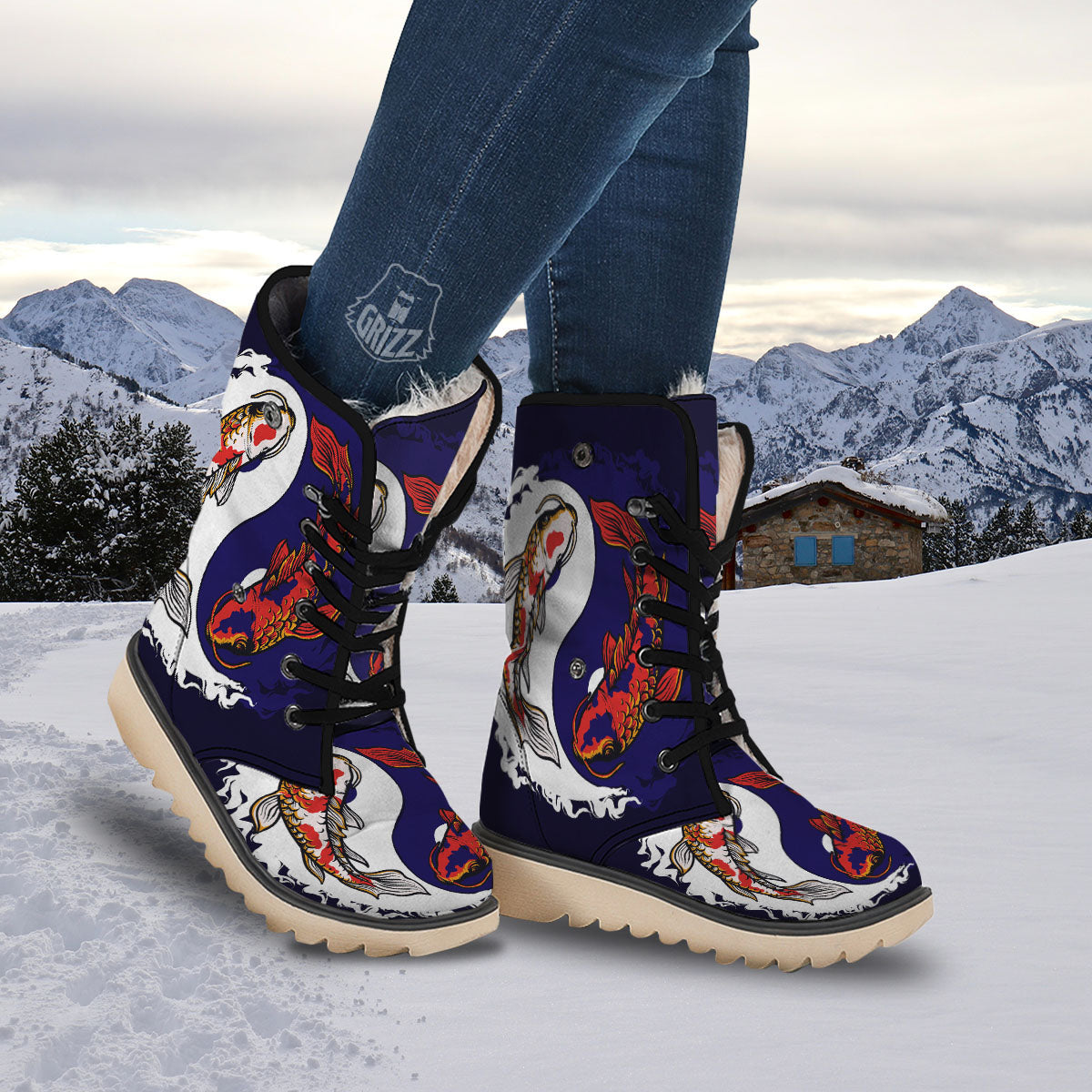Carp Koi Fish Yin And Yang Print Snow Boots-grizzshop
