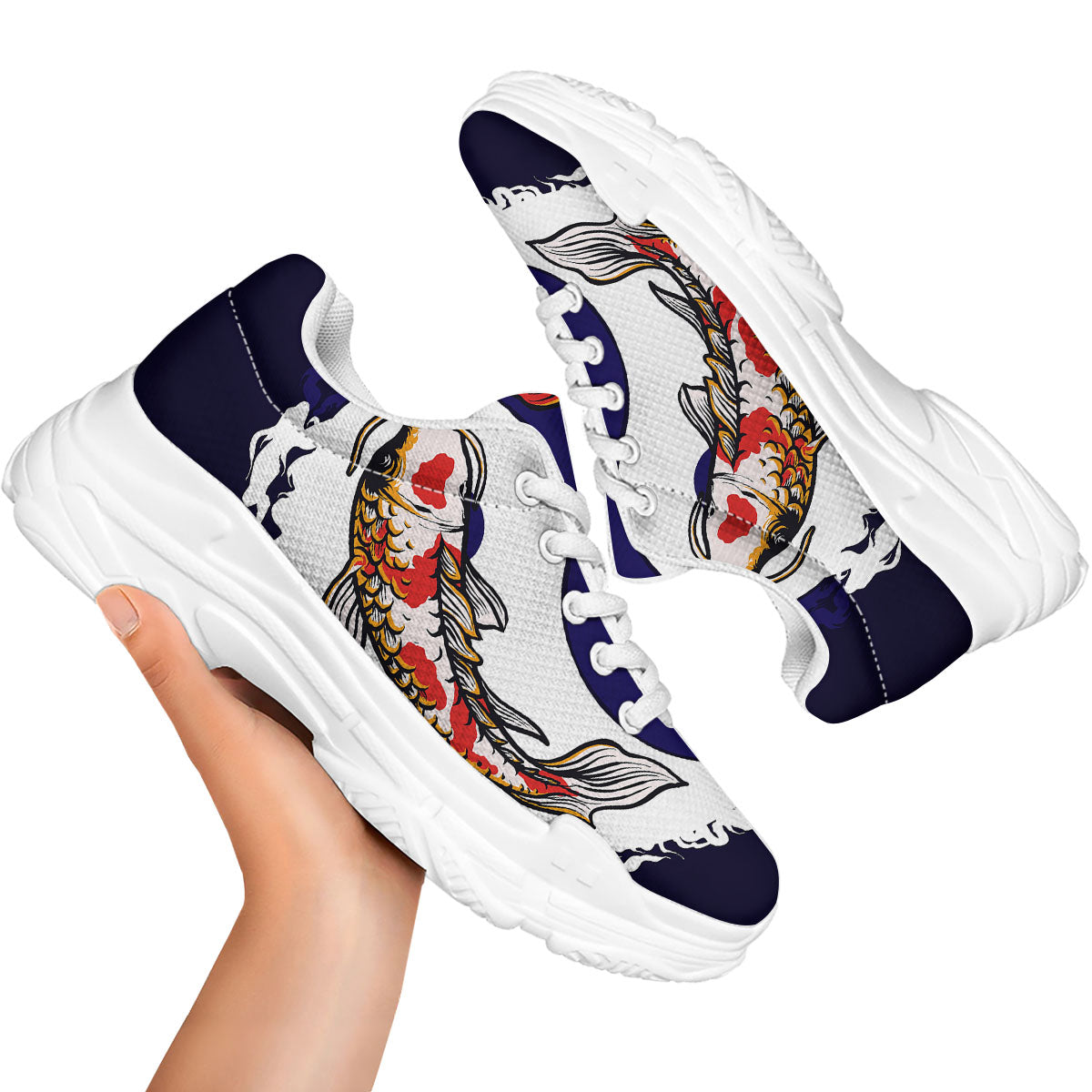 Carp Koi Fish Yin And Yang Print White Chunky Shoes-grizzshop