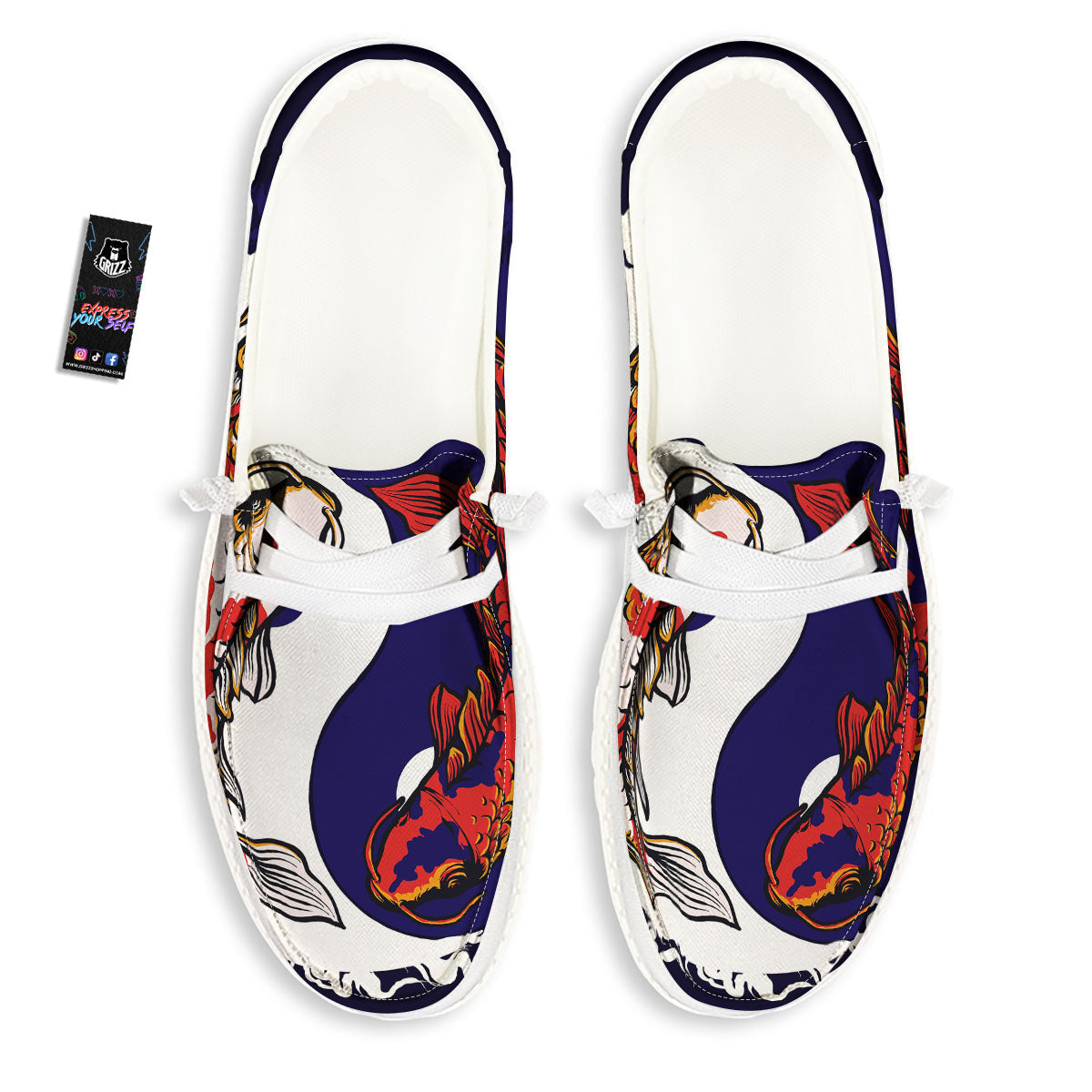 Carp Koi Fish Yin And Yang Print White Loafers-grizzshop