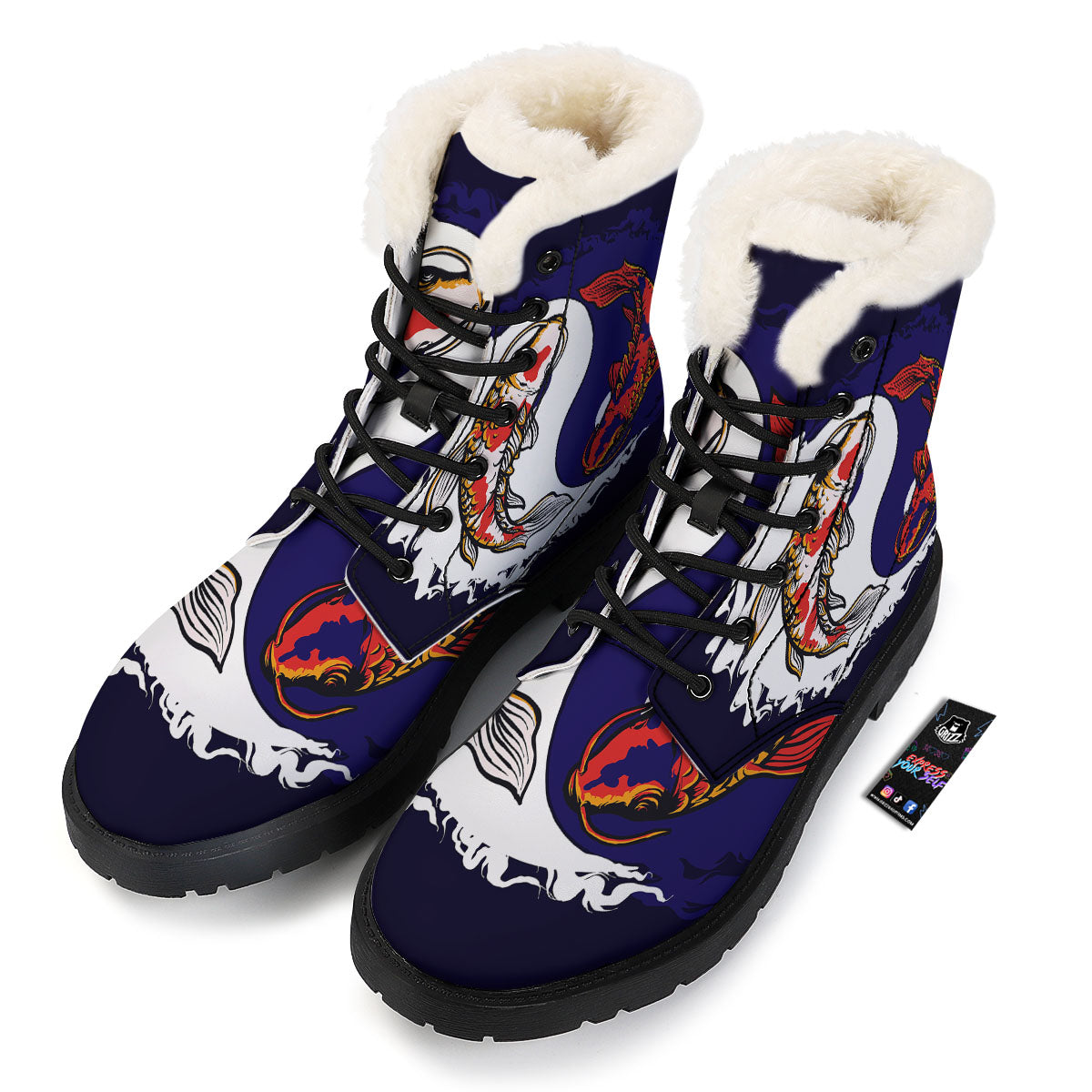 Carp Koi Fish Yin And Yang Print Winter Boots-grizzshop