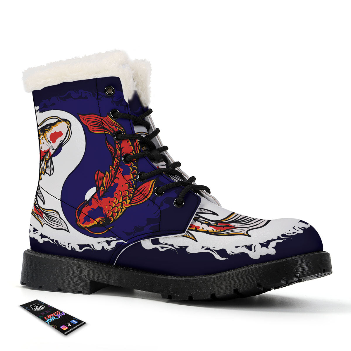 Carp Koi Fish Yin And Yang Print Winter Boots-grizzshop