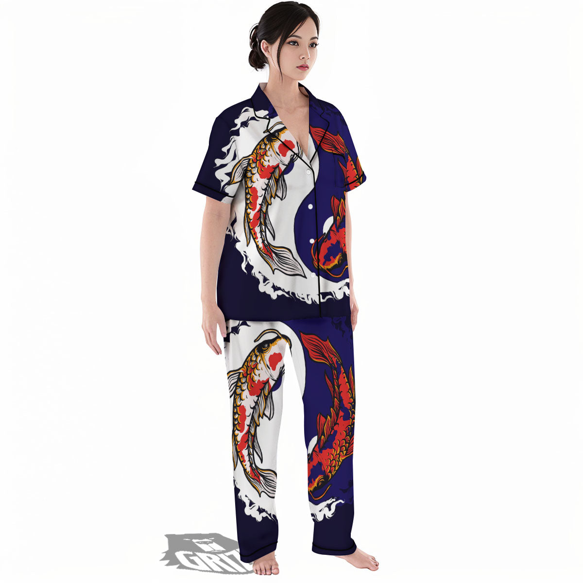 Carp Koi Fish Yin And Yang Print Women's Pajamas Set-grizzshop
