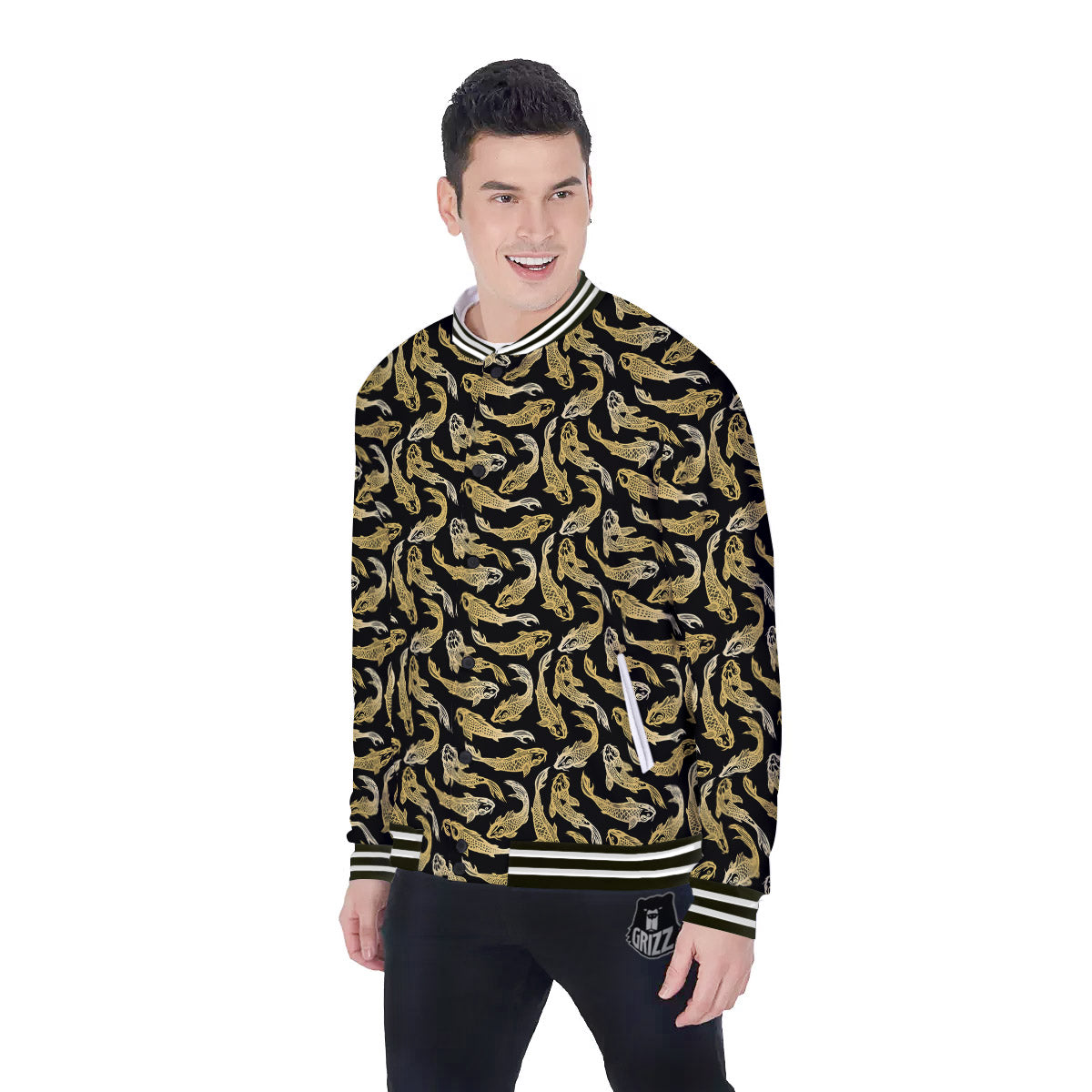 Carp Koi Golden Chinese Print Pattern Baseball Jacket-grizzshop