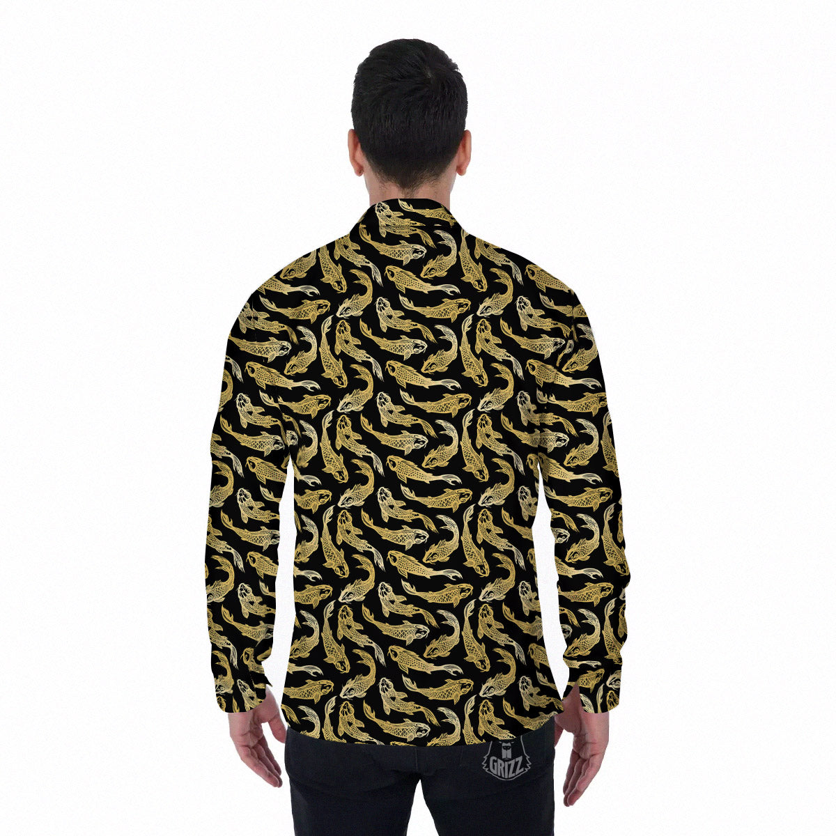 Carp Koi Golden Chinese Print Pattern Men's Long Sleeve Shirts-grizzshop