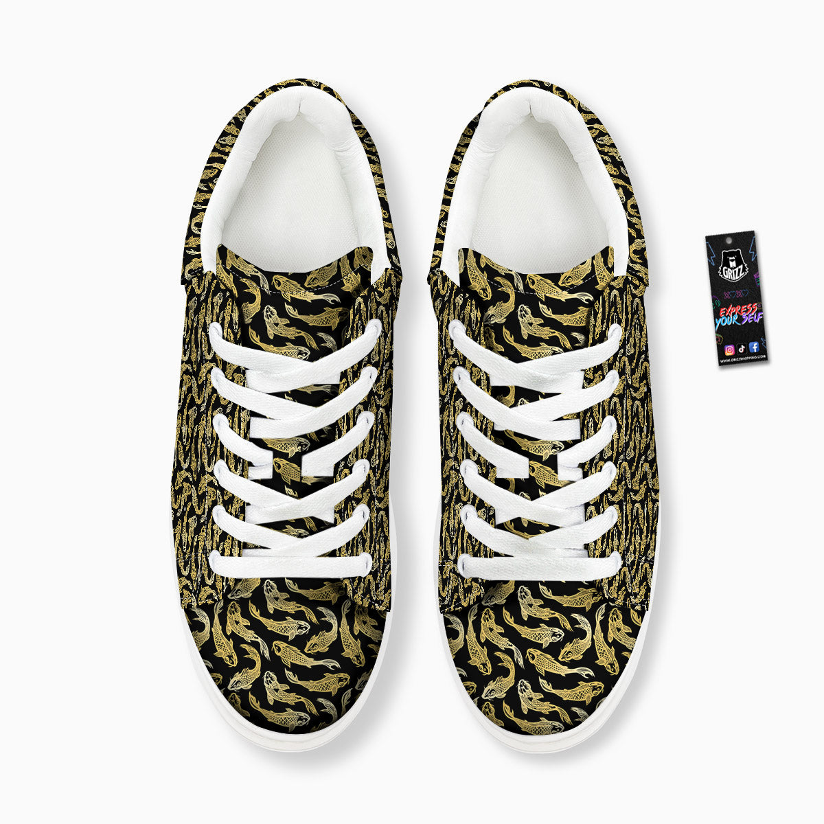 Carp Koi Golden Chinese Print Pattern Platform Shoes-grizzshop