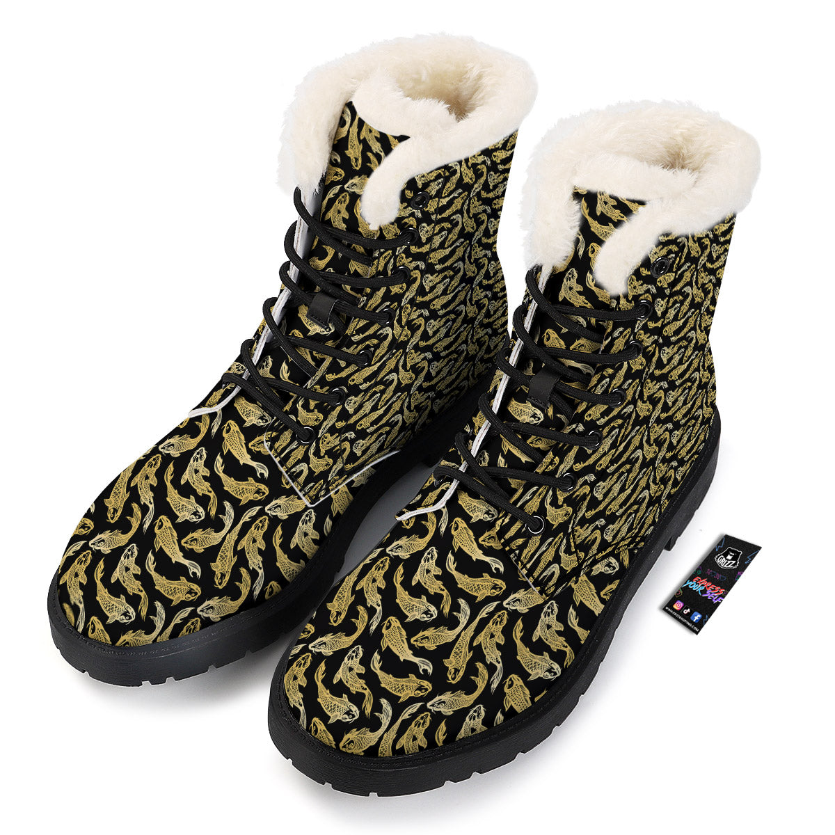 Carp Koi Golden Chinese Print Pattern Winter Boots-grizzshop
