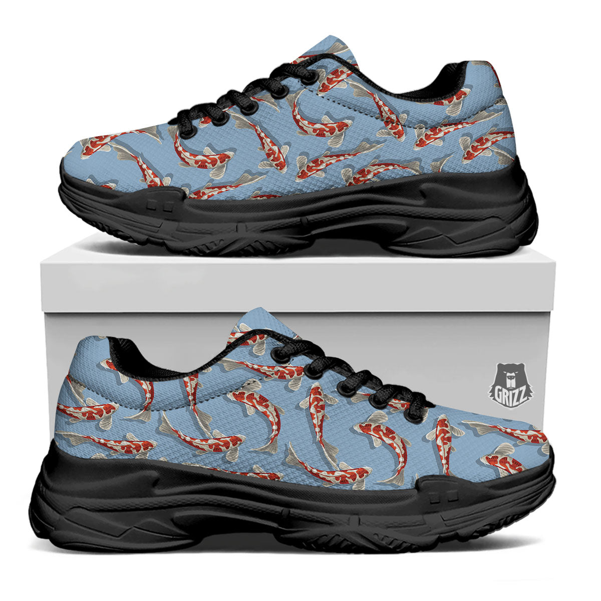 Carp Koi Print Pattern Black Chunky Shoes-grizzshop
