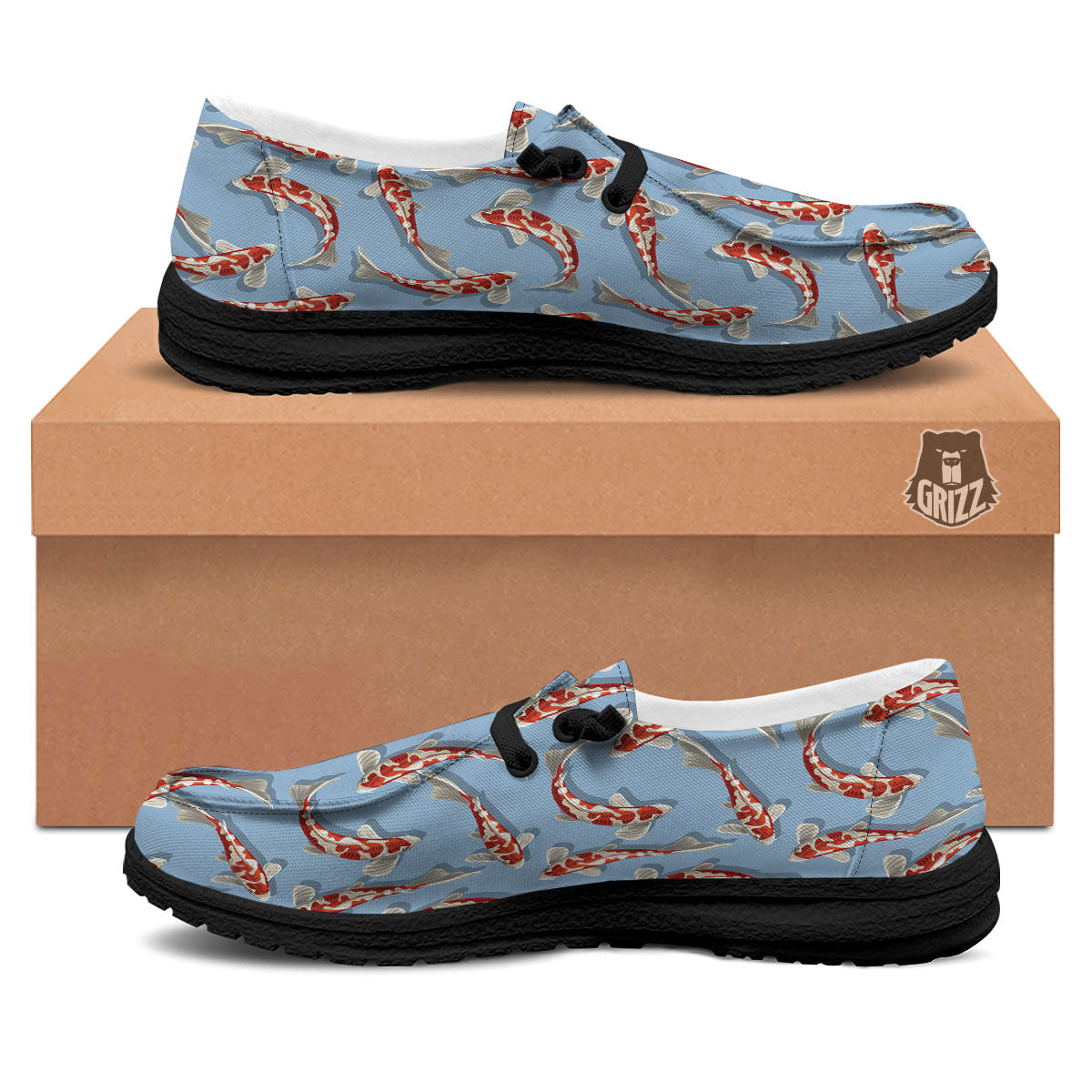 Carp Koi Print Pattern Black Loafers-grizzshop