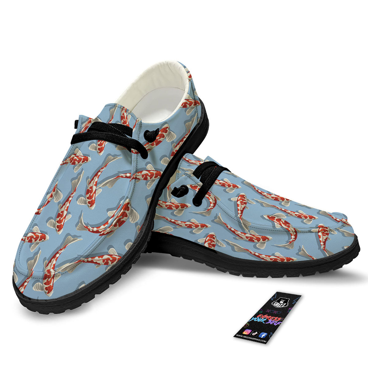 Carp Koi Print Pattern Black Loafers-grizzshop