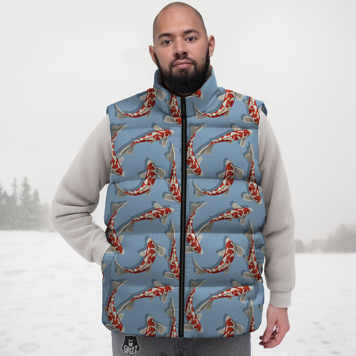 Carp Koi Print Pattern Down Vest-grizzshop