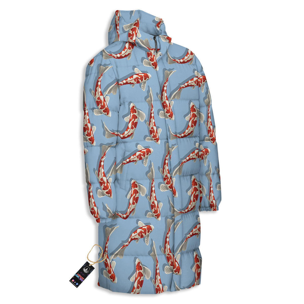 Carp Koi Print Pattern Long Down Jacket-grizzshop
