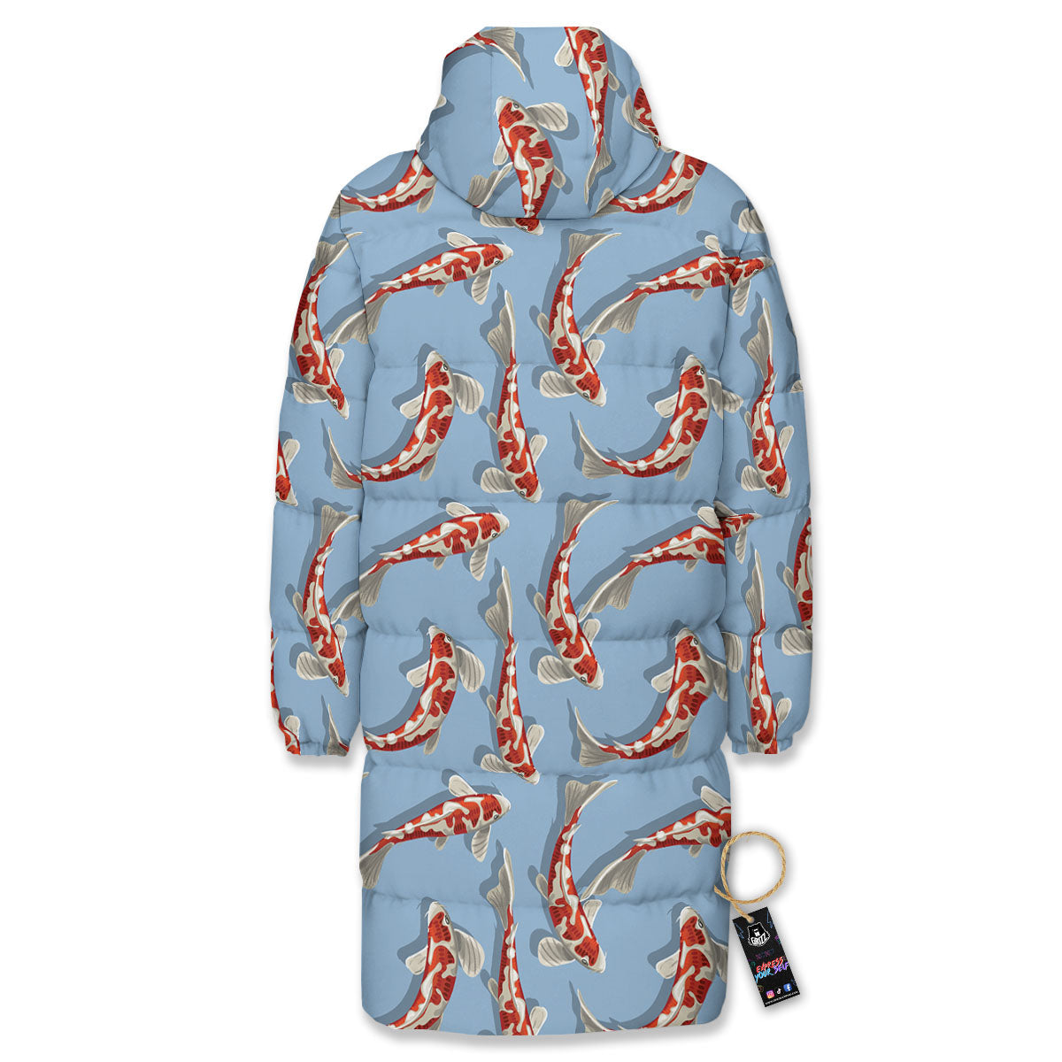 Carp Koi Print Pattern Long Down Jacket-grizzshop