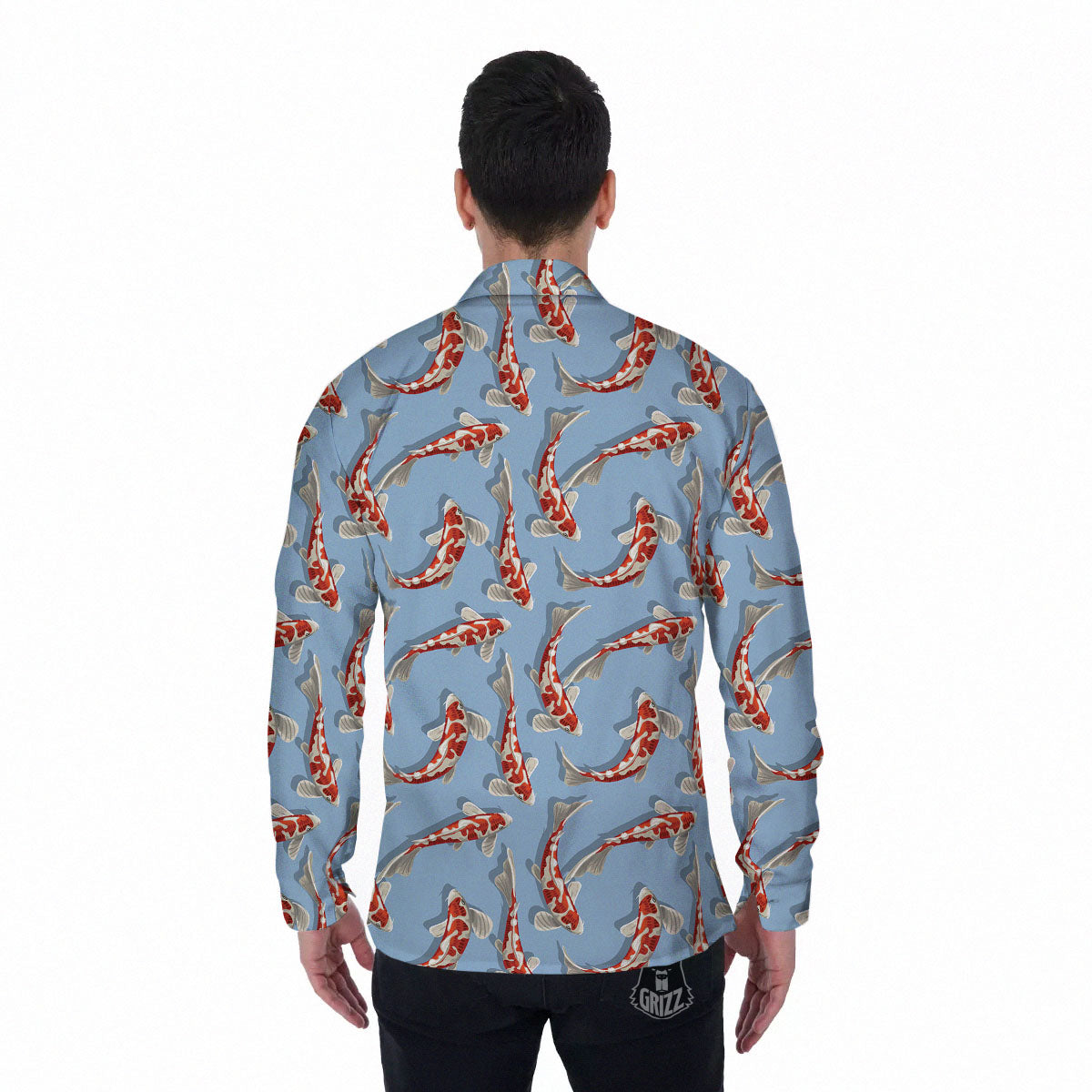 Carp Koi Print Pattern Men's Long Sleeve Shirts-grizzshop