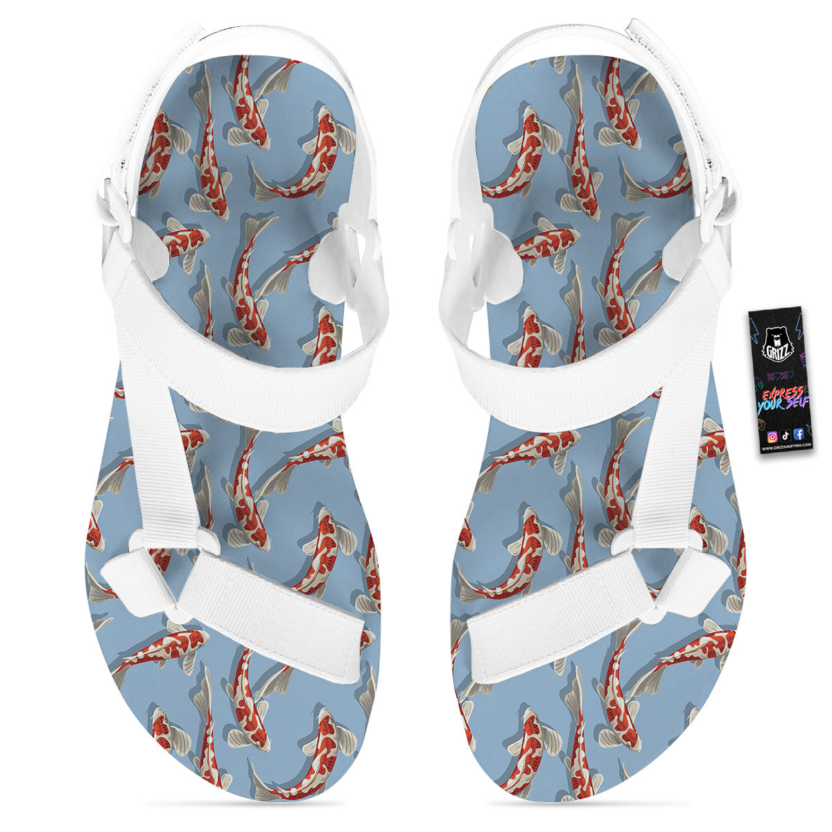 Carp Koi Print Pattern White Open Toe Sandals-grizzshop