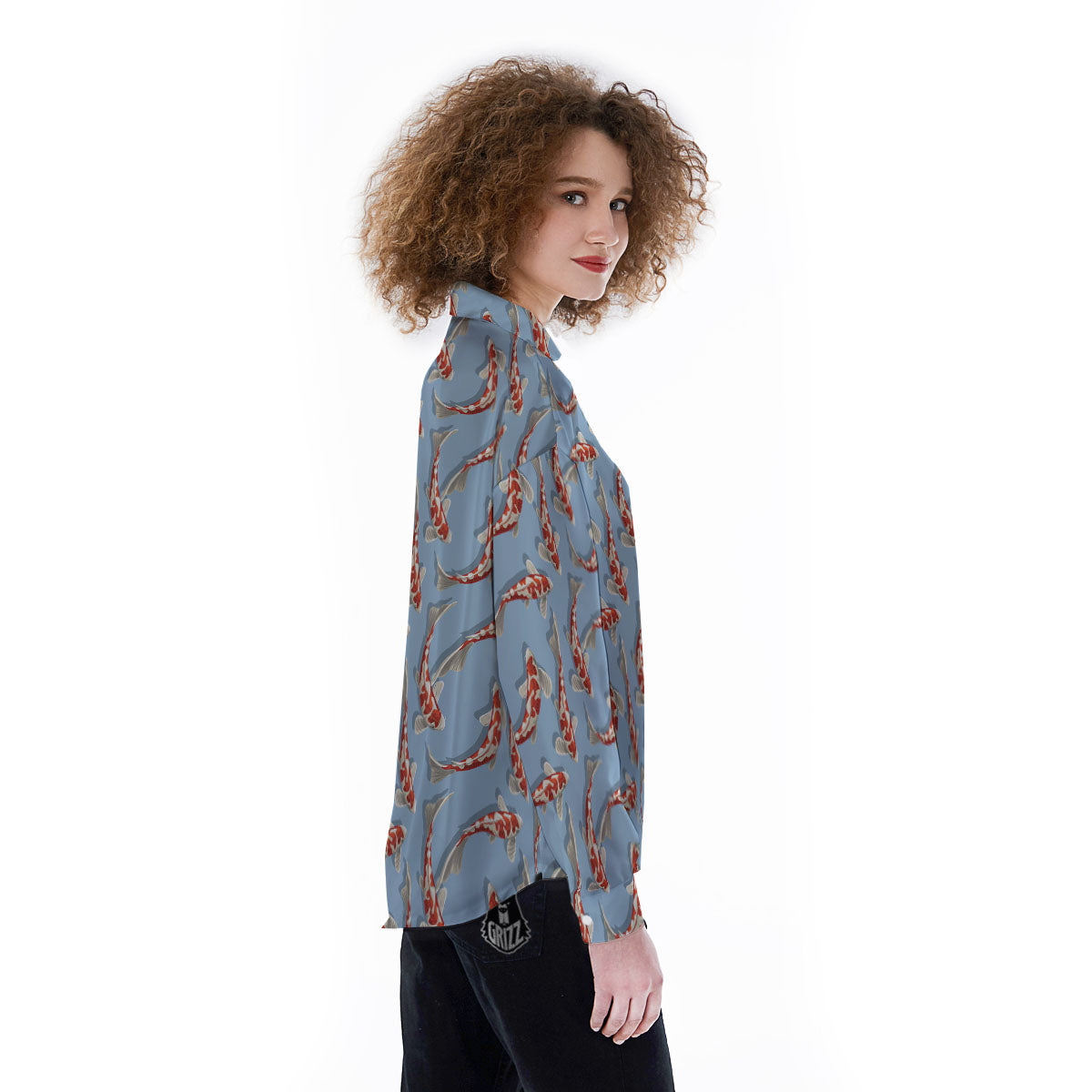 Carp Koi Print Pattern Women's Long Sleeve Shirts-grizzshop