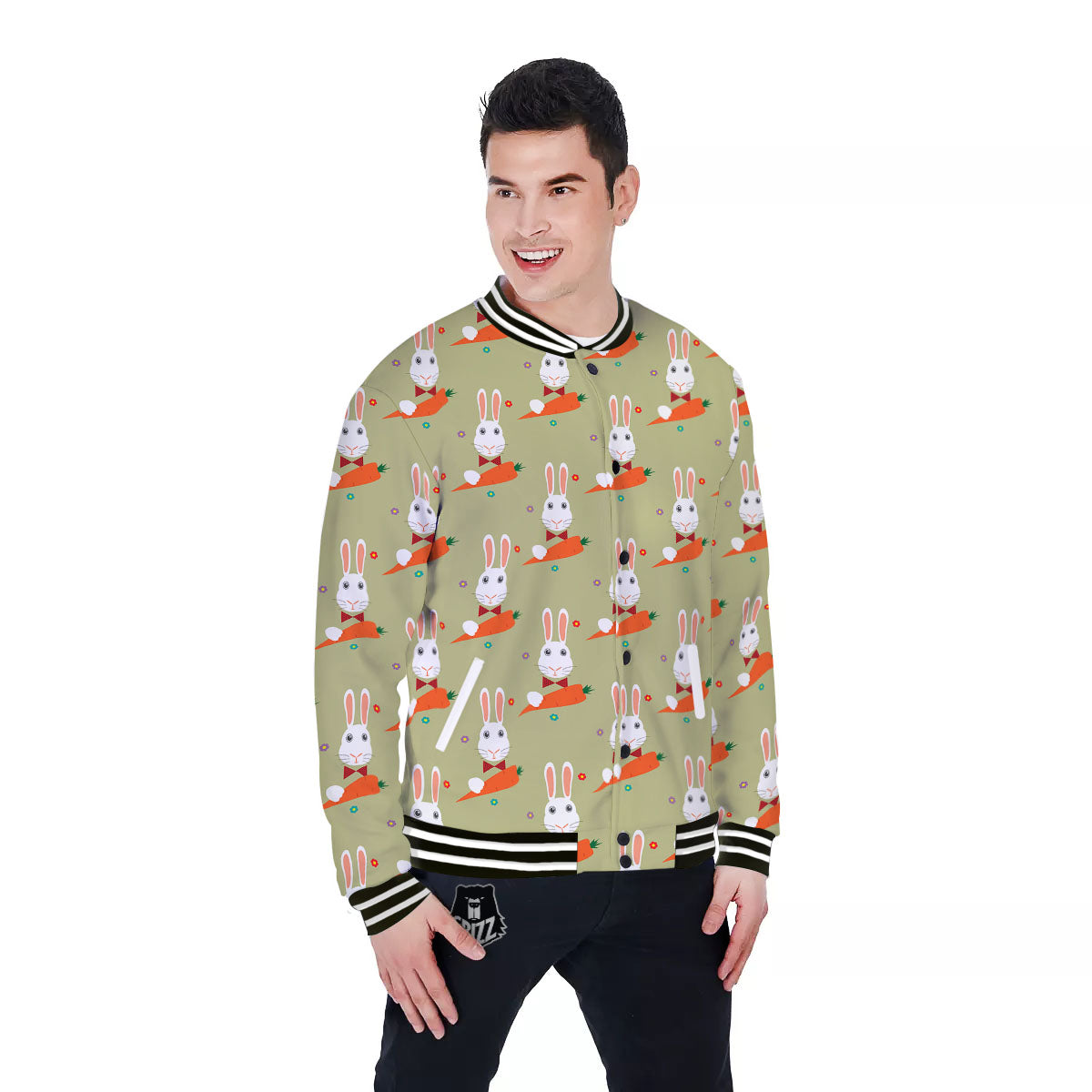 Carrot And Rabbit Print Pattern Baseball Jacket-grizzshop