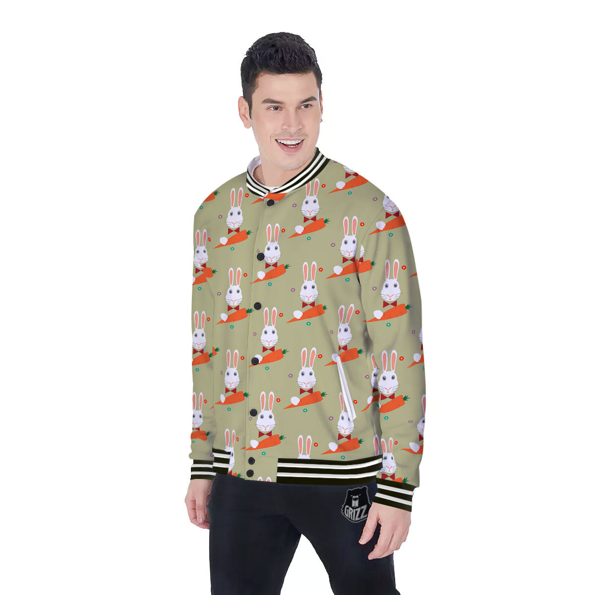 Carrot And Rabbit Print Pattern Baseball Jacket-grizzshop