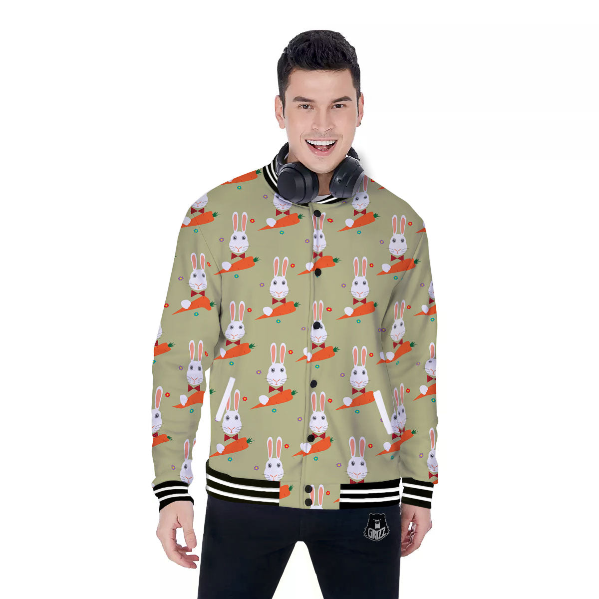 Carrot And Rabbit Print Pattern Baseball Jacket-grizzshop