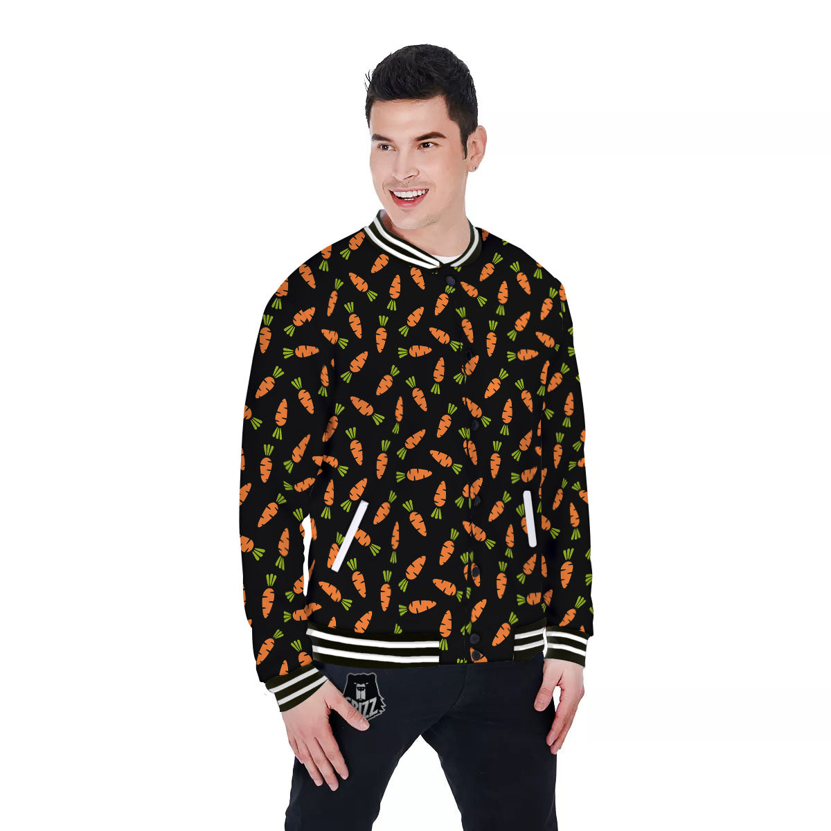 Carrot Black Print Pattern Baseball Jacket-grizzshop