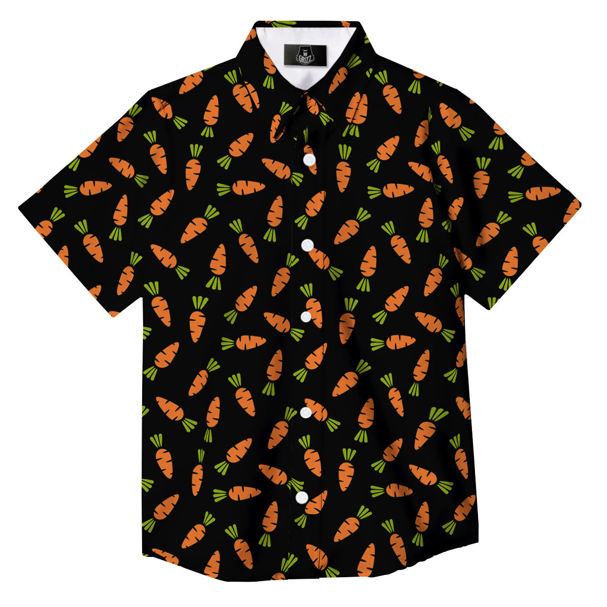 Carrot Black Print Pattern Button Up Shirt-grizzshop