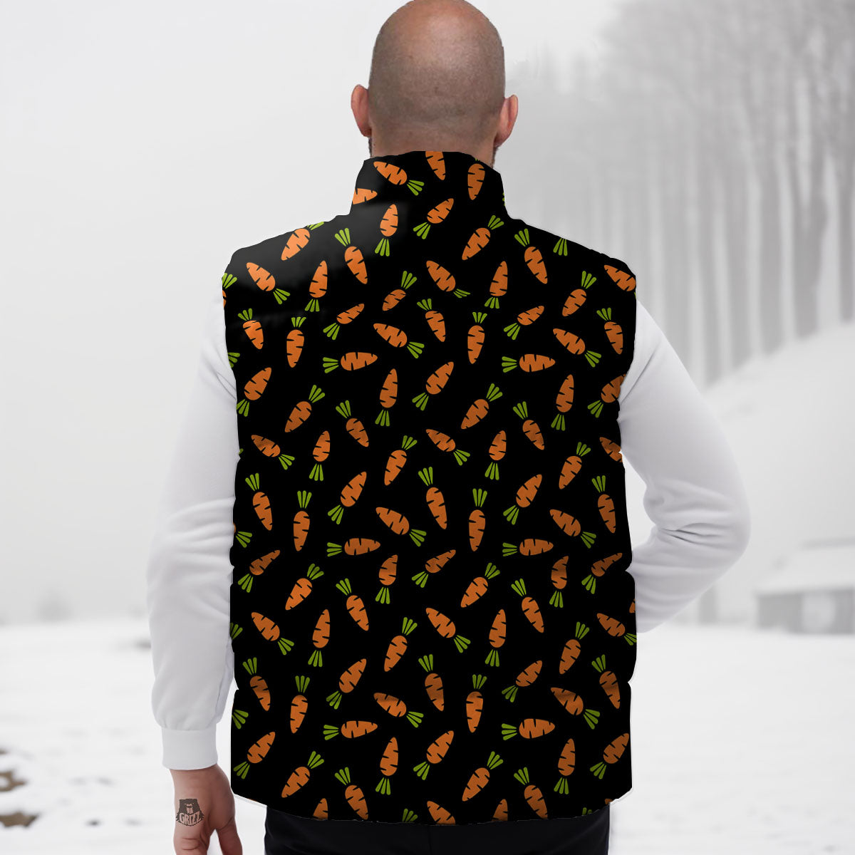 Carrot Black Print Pattern Down Vest