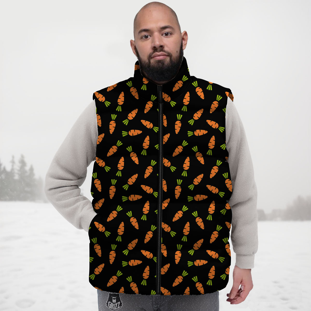 Carrot Black Print Pattern Down Vest-grizzshop