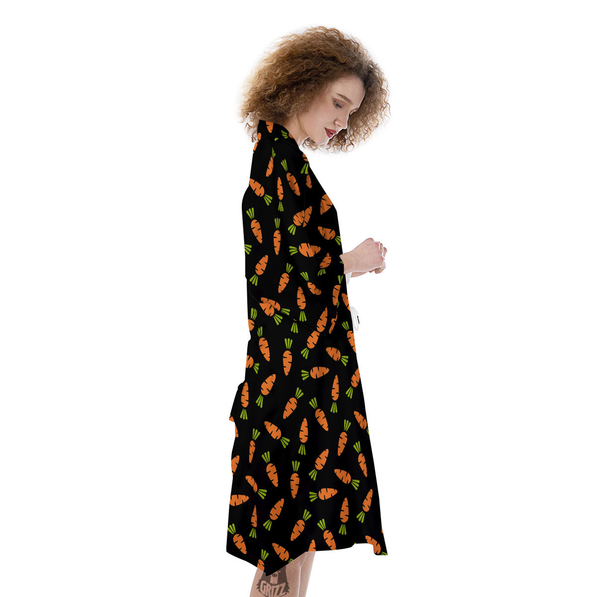 Carrot Black Print Pattern Kimono-grizzshop