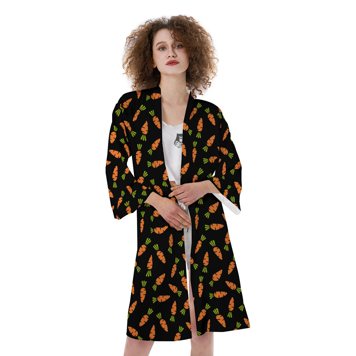Carrot Black Print Pattern Kimono-grizzshop