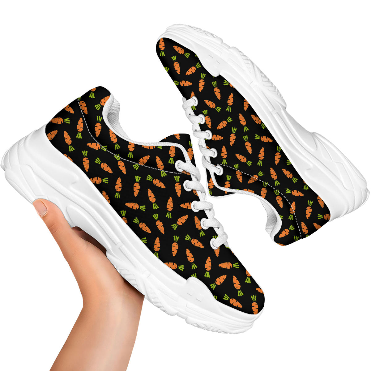 Carrot Black Print Pattern White Chunky Shoes-grizzshop