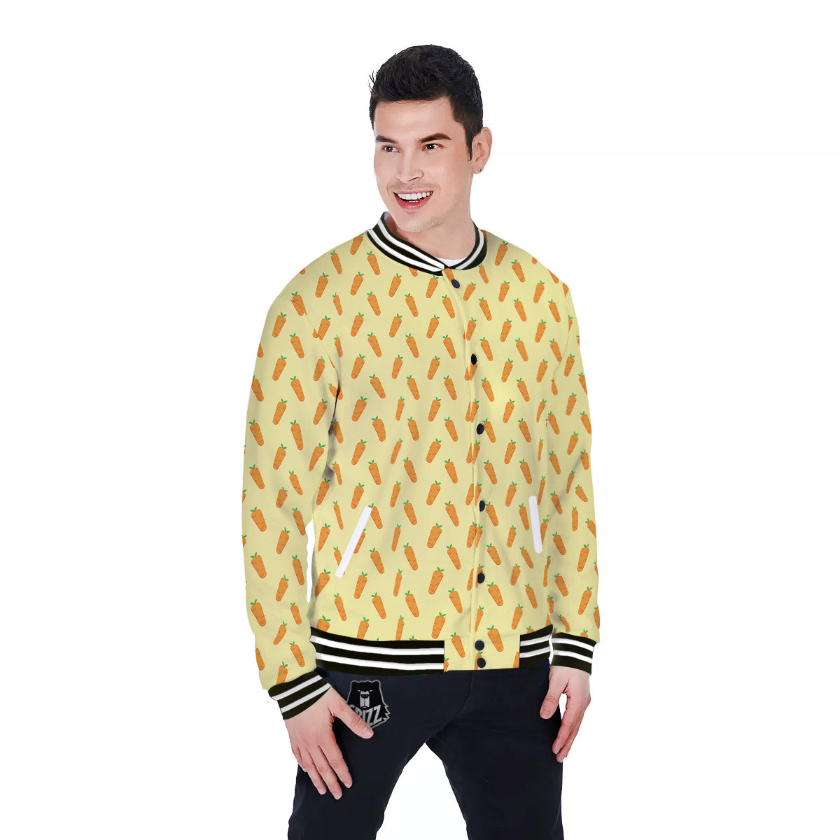 Carrot Cartoon Print Pattern Baseball Jacket-grizzshop
