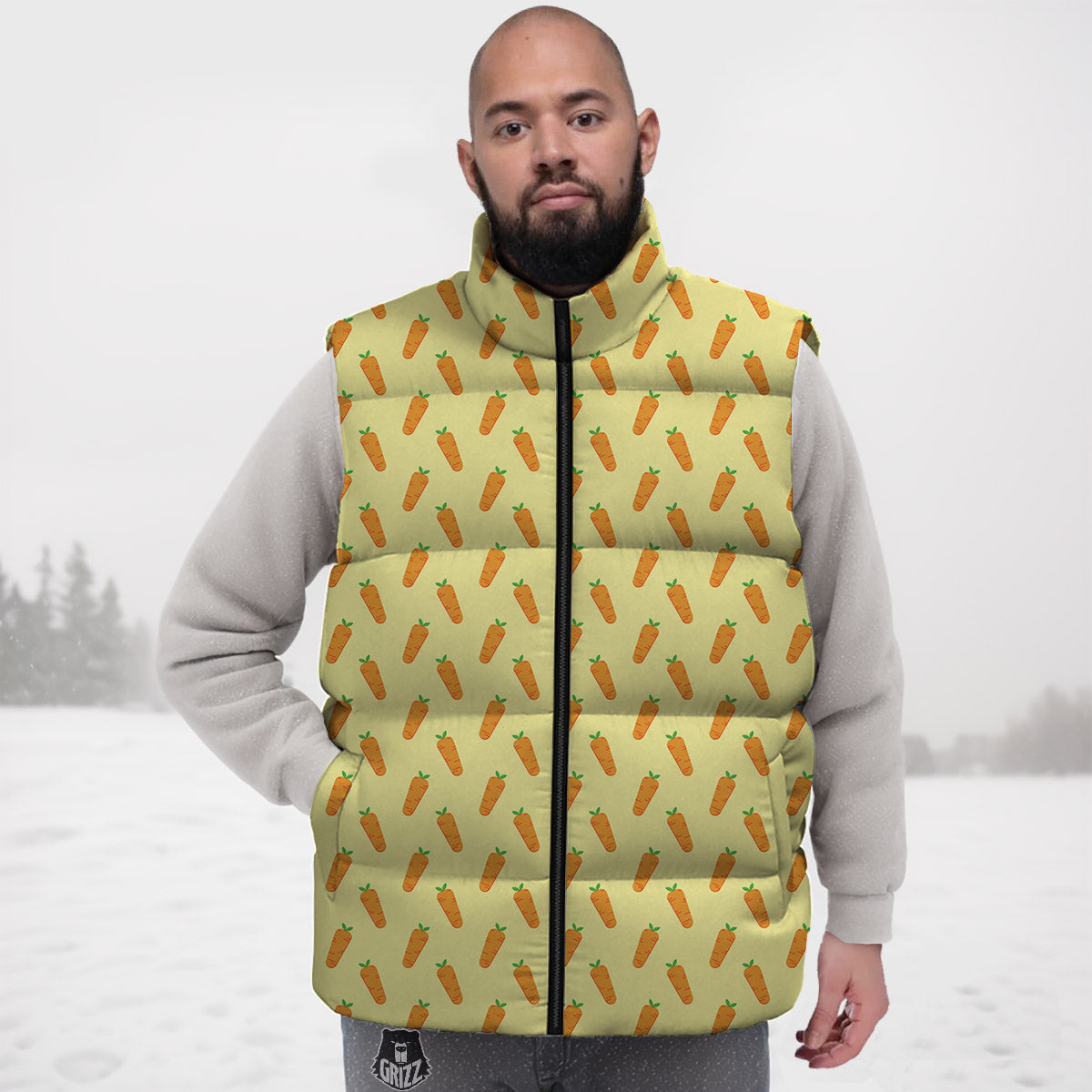 Carrot Cartoon Print Pattern Down Vest
