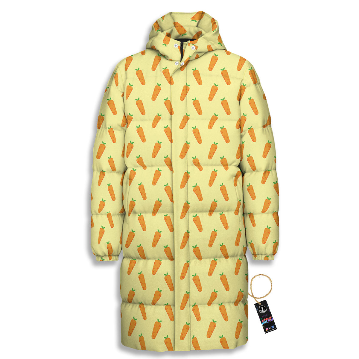 Carrot Cartoon Print Pattern Long Down Jacket-grizzshop